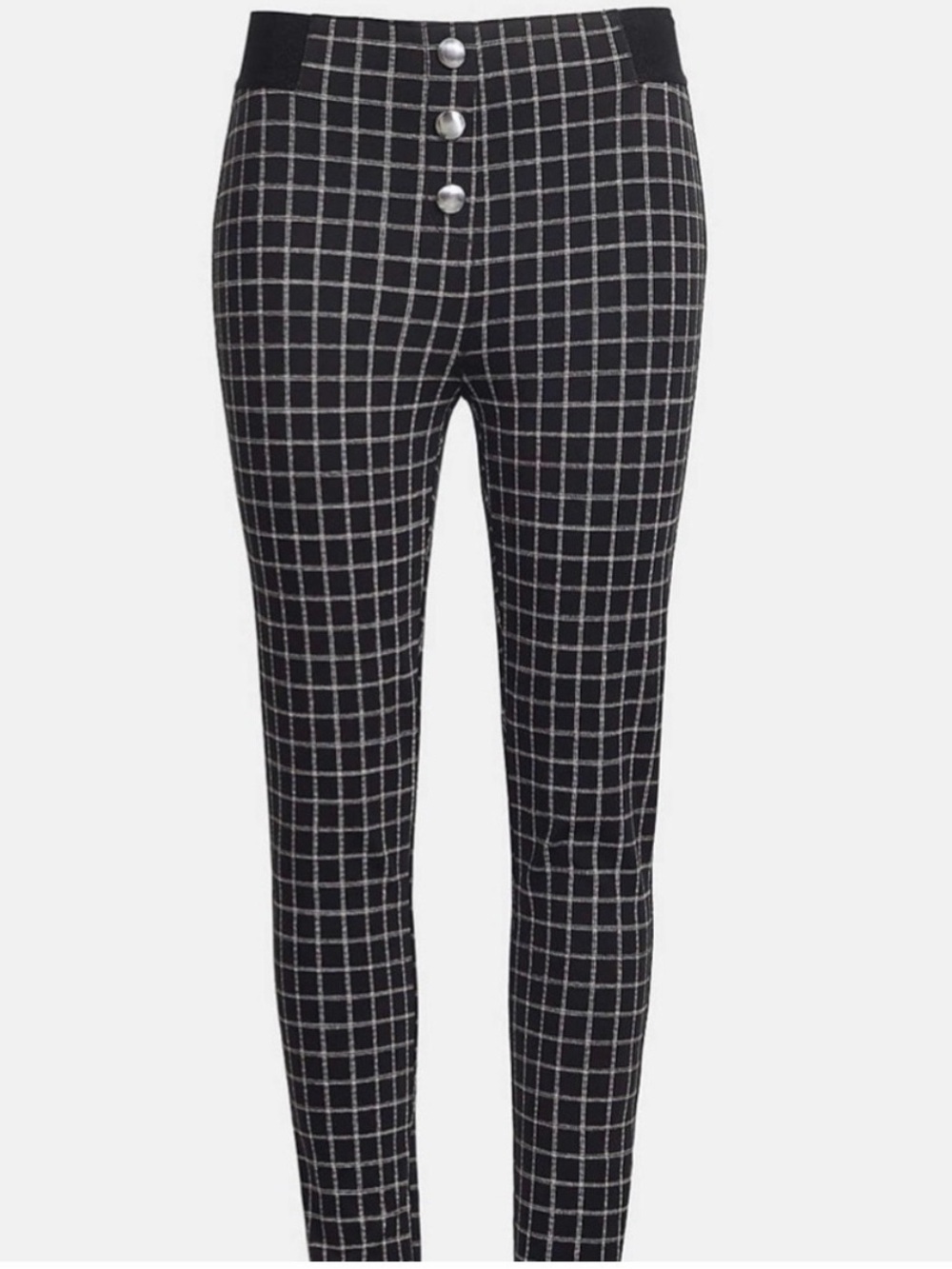 LOFT Black Windowpane Leggings with Silver Buttons